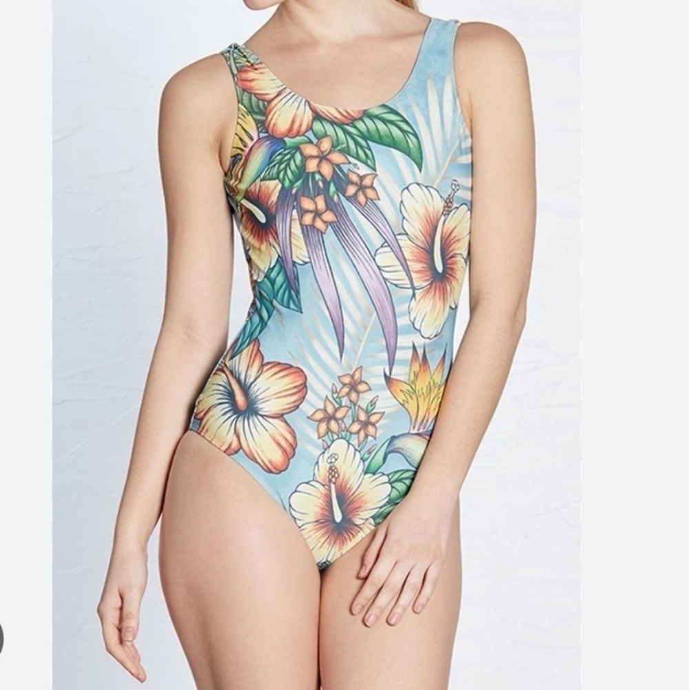 NWT Eagle Rock Werkshop Hibiscus Tropical Print One Piece Swimsuit Size M